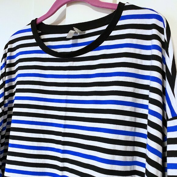 ASOS DESIGN Curve Oversized Long Sleeve Striped T-Shirt Dress Blue Plus Size 20 - Picture 3 of 6